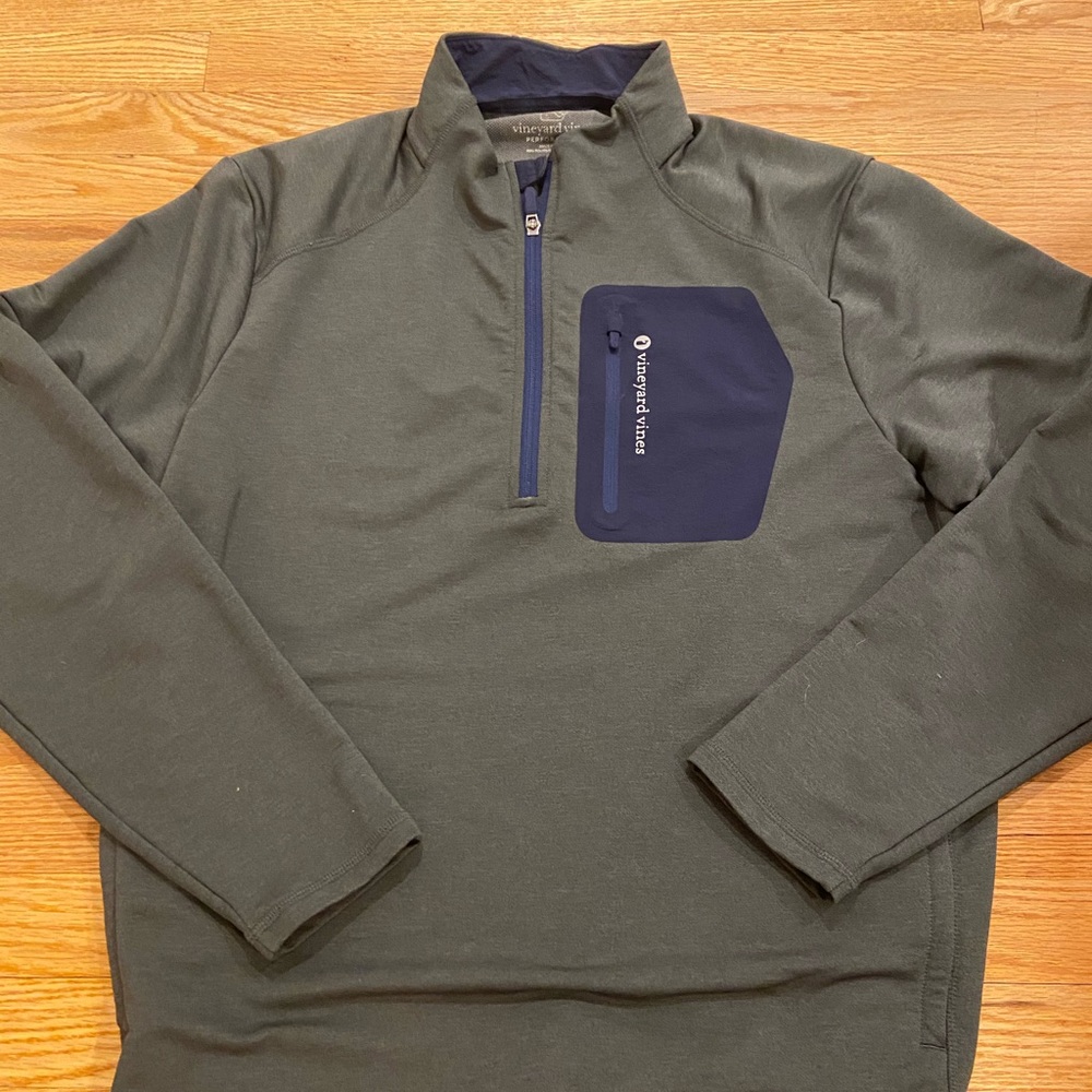 Gray and navy performance quarter zip